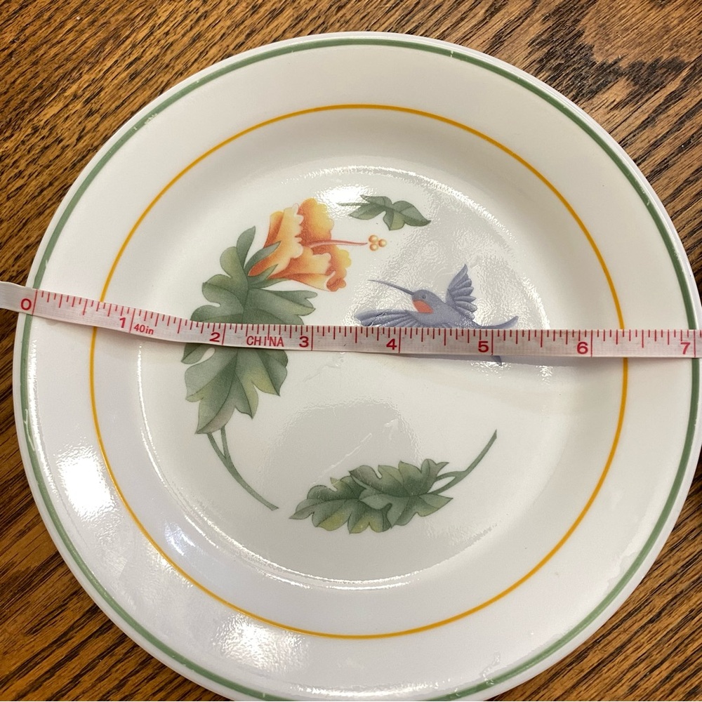 Set of three vintage Corelle hummingbird pattern saucers. - Picture 2 of 4